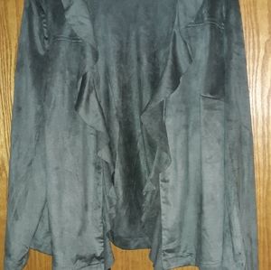 Chico's Size 2 Green Suede Ruffle Front Blazer